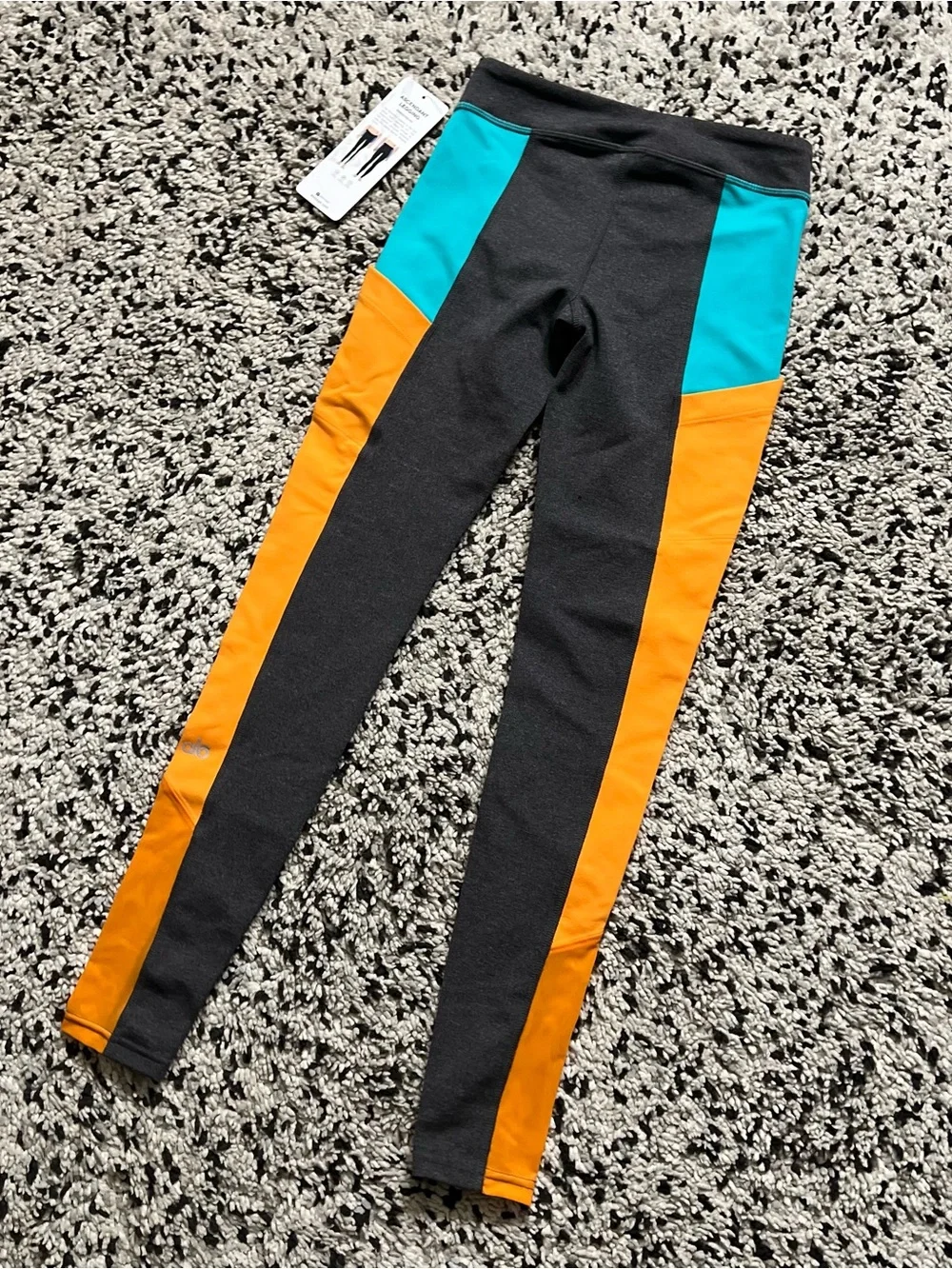 ALO Yoga Ascendant Leggings Scuba Inspired Stormy Grey Blue Orange Women’s XS